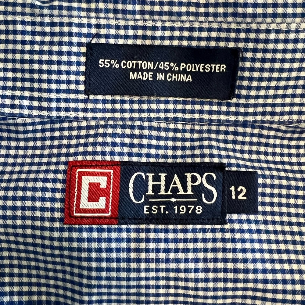 Chaps Boys gingham blue button down shirt sz 12